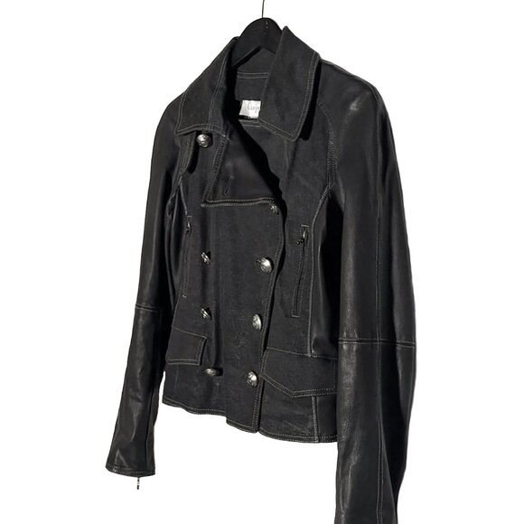 Christian Dior FW06 Black Leather Braided Sleeves Denim Jacket - Picture 2 of 11